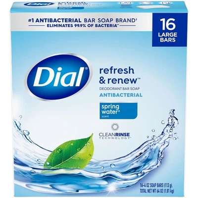Jabón en barra antibacteriano Dial, agua de manantial, 4 oz., paquete de 16 Foto 1 de 4