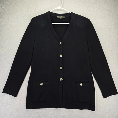 Chaqueta Blazer Colección St John Basics Talla 8 Negro Dorado Botones Tejidos Clásicos Foto 1 de 4