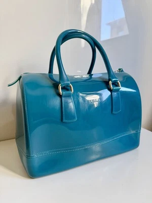 FURLA Bag Blue Rubber Medium Candy Bag Jelly  Satchel Vintage Plastic Turquoise - Image 1 of 4