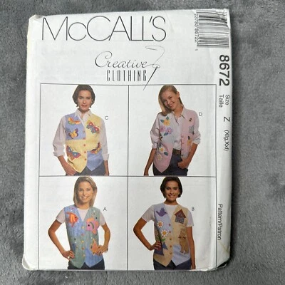 McCalls 8672 Vest Pattern Plus Size 20-26 Appliqué Garden Fish Cat 90s UNCUT - Image 1 of 4