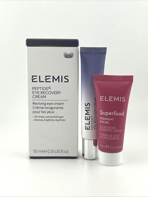 Elemis Peptide4 Creme Recuperador de Olhos 0,5 oz + Facial Meia-Noite 0,5 oz (Conjunto de 2) Novo - Imagem 1 de 4