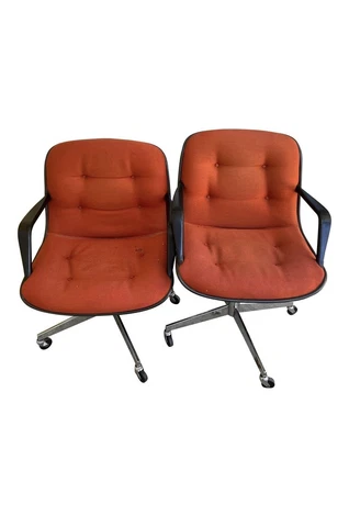 Pair of MCM Orange Upholstered Steelcase Rolling Office Chair Pollock Style Cover