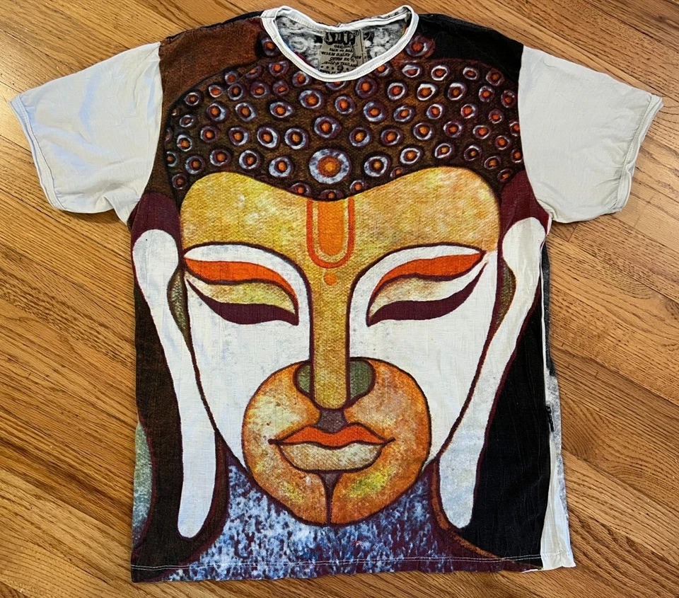 SURE Buddha All Over Print Shirt Medium Rare Colorful Boho Hippie GOA AOP - Image 1 of 4
