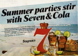 1981 Vintage Print Ad Summer parties stir w/ 7 Seven & Cola Seagrams Beach Waves - Picture 1 of 2