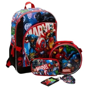 Marvel Universe 17" Backpack & Lunch Bag 4 Piece Set, Avengers School Bookbag - Picture 1 of 3