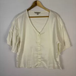 Liverpool Linen Blend Cream Button Down Boxy Oversized Shirt Women Medium - Picture 1 of 6