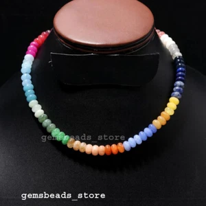 925 Sterling Silver Multi Chalcedony Gemstone Quartz 8-9MM Smooth Necklace 18" - Picture 1 of 9