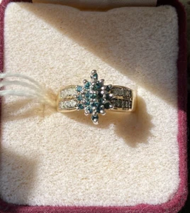 Estate 14k yellow gold ring with blue & white diamonds size 6 - 4.97 Grams - Picture 1 of 7