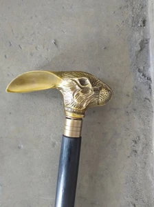 Nautical Victorian Brass finish Rabbit Head Handle Walking cane Walking Stick - Picture 1 of 8