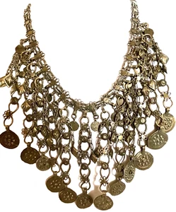 VTG Tribal Ethnic necklace Midlle East Bib Silver Discs W/Chain 19"long x 11" - Bild 1 von 9