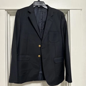Boys 20 Brooks Brothers " Red Fleece " Solid Navy Blue Gold Button Wool Blazer - Picture 1 of 6