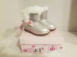 JUICY COUTURE JJK LIL PERRIS TODDLER SILVER EMBELLISHED BOOTS SIZE 7 MEDIUM NWT - Picture 1 of 5