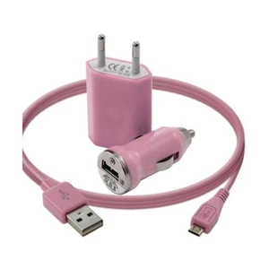 Mini Chargeur 3en1 Auto Et Secteur Usb Avec Câble Data Rose pour LG : BL20 New C - Photo 1 sur 3