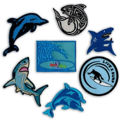 FLY STYLE Aufnäher Hai Delphin Surfer Taucher shark flicken fisch kinder aufbügler patch