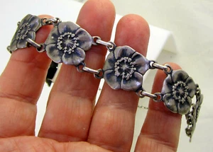 Nachlass Vintage elegantes feines atemberaubendes Sterling Silber Stiefmütterchen Blume Gliederarmband - Bild 1 von 7