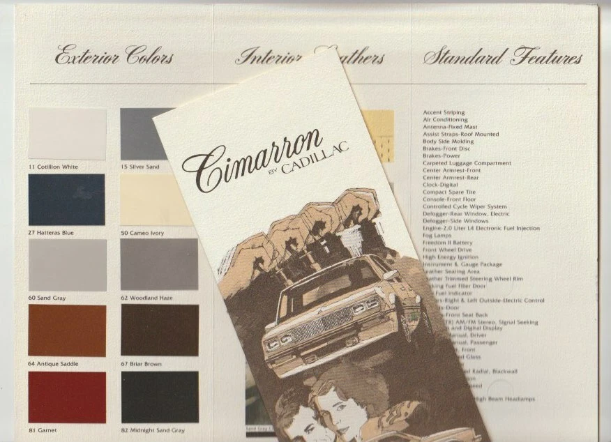 1983 CADILLAC CIMARRON Colour Chart GM J-CAR HOLDEN CAMIRA CHEV CAVALIER SKYHAWK - image 1 of 1