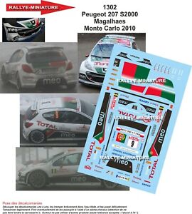 DECALS 1/18 REF 1302 PEUGEOT 207 S2000 MAGALHAES RALLYE MONTE CARLO 2010 RALLY
