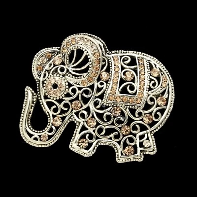 Antique Gold-Tone Bali Filigree Style Elepant Topaz Crystal Brooch Pin B1083 - Image 1 of 2