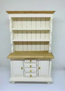 1:12th scale dolls house miniature furniture. Welsh Dresser cream + oak stained - Picture 1 of 3