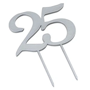 Confezione da 2 unità W125 Cake Topper in legno per 25 anni argento 12 x 17  - Foto 1 di 3
