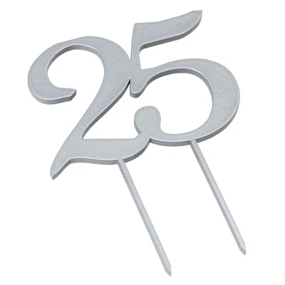 Confezione da 2 unità W125 Cake Topper in legno per 25 anni argento 12 x 17  - Immagine 1 di 3