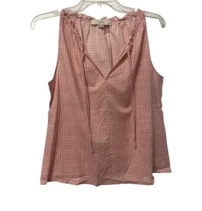 Loft Tank Top Blouse Women Medium Petite Pink Plaid V-Neck Tie Front Sleeveless - Bild 1 von 12