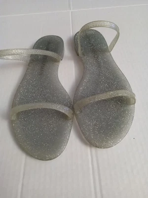 Stuart Weitzman Women's Size 8.5 Silver Glitter Jelly Flat Slide. Fun - Image 1 of 4