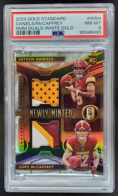 2024 Panini Gold Standard Jayden Daniels Luke McCaffrey /75 MEM RC PSA 8 MA3 - Image 1 of 2