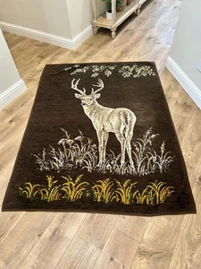 Vintage Biederlack Deer Buck Reversible Blanket 75x56 Cabincore Classic Germany - Picture 1 of 7