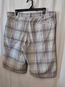 Nike Golf Shorts Mens 38 Gray Plaid Performance Active Stretch Preppy Dri Fit - Picture 1 of 4