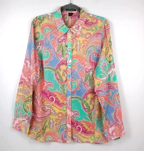 Lauren RALPH LAUREN Button Up Shirt Sz 1X Plus Cotton Paisley Colorful - Picture 1 of 16