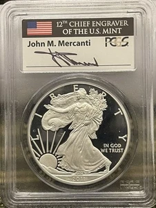 2011-W Burnished Silver Eagle PCGS MS70 from 25th Set John Mercanti signed label - Picture 1 of 2