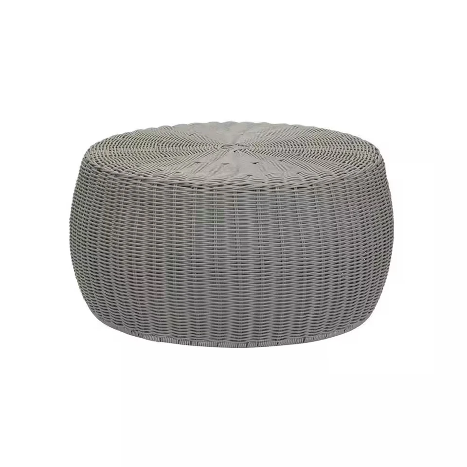 HOUSEHOLD ESSENTIALS Table Ottoman Barrel Storage Gray Resin Wicker 9.5 in. H - Image 1 of 4