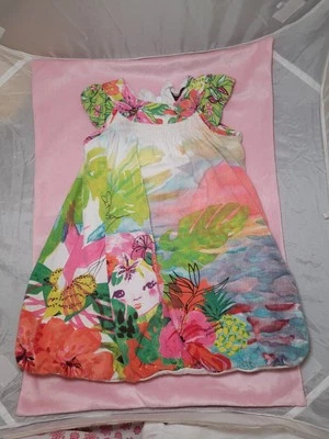 Vestido tropical Catimini italiano para niñas pequeñas 100 % algodón acuarela burbuja 3 D3 Foto 1 de 3