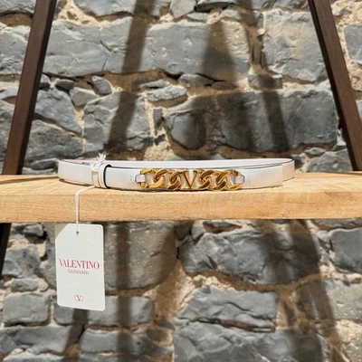 Cinturón Valentino Cuero Blanco Cadena Oro Logo - 85 cm / GRANDE Foto 1 de 4