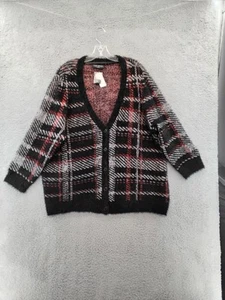 Lane Bryant karierter flauschiger Cardigan Pullover vorne offen 22/24 rot schwarz weiß neu mit Etikett - Bild 1 von 22