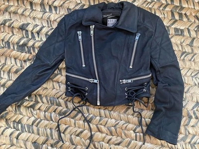 Vintage North Beach Leather Jacket Black Biker Michael Hoban Vintage 80s Sz 3/4 - Image 1 of 4