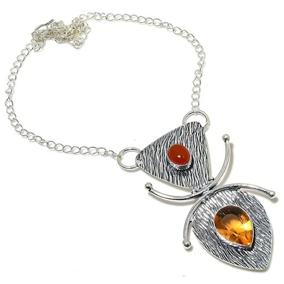 Collana con gioielli in argento sterling 925 fatti a mano in citrino, corniol... - Immagine 1 di 4