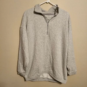 Aerie Heathered Light Gray Quarter Zip Oversized Sweatshirt Small - Picture 1 of 7