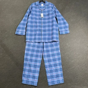 Conjunto de pijama a cuadros de franela de algodón BROOKS BROTHERS para hombre talla L azul - Imagen 1 de 12
