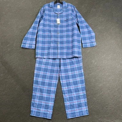 Conjunto de pijama a cuadros de franela de algodón BROOKS BROTHERS para hombre talla L azul Foto 1 de 4