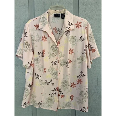 Blusa Para Mujer Laura Scott 16W Rosa Floral Top Camisa Abotonada Foto 1 de 4