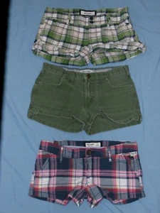 Abercrombie Kids Girl Sz 14 Shorts 3PR Lot Madras Plaid Pink Green A&F 2" Inseam - Picture 1 of 9