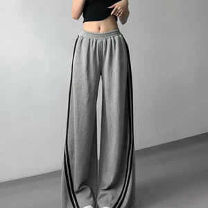 Y2K Hip Hop Women Striped Trousers Emo Streetwear Casual Loose High Waist Pants - Picture 1 of 8