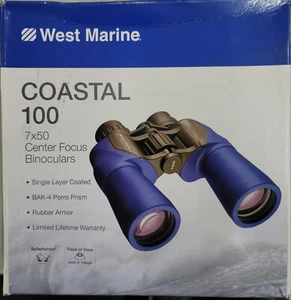 West Marine Binoculars Coastal 100 7x50 Center Focus Blue Gray Black Binos PH - Picture 1 of 3