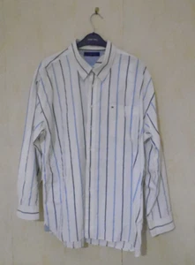 TOMMY HILFIGER CHEMISE MANCHES LONGUES BLANCHE RAYE BLEU NOIR TAILLE XXL TTTBE - Picture 1 of 5