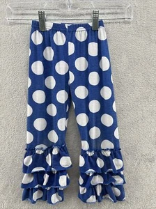 Tutu & Lulu Pants Girls Sz 3T Blue and White Polka Dot Ruffle Bottom Pants - Picture 1 of 10