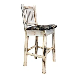 Montana Woodworks 30" Hand-Crafted Wood Barstool with Back in Natural - Picture 1 of 5