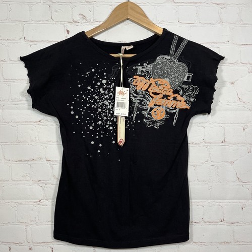 Mecca Femme T Shirt Womens Medium Black Rhinestone Graphic Top Short