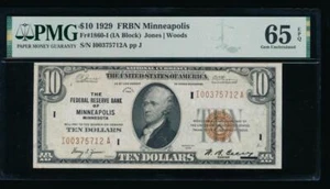 AC 1929 $10 FRBN Minneapolis PMG 65 EPQ Fr 1860-I gem uncirculated - Picture 1 of 2